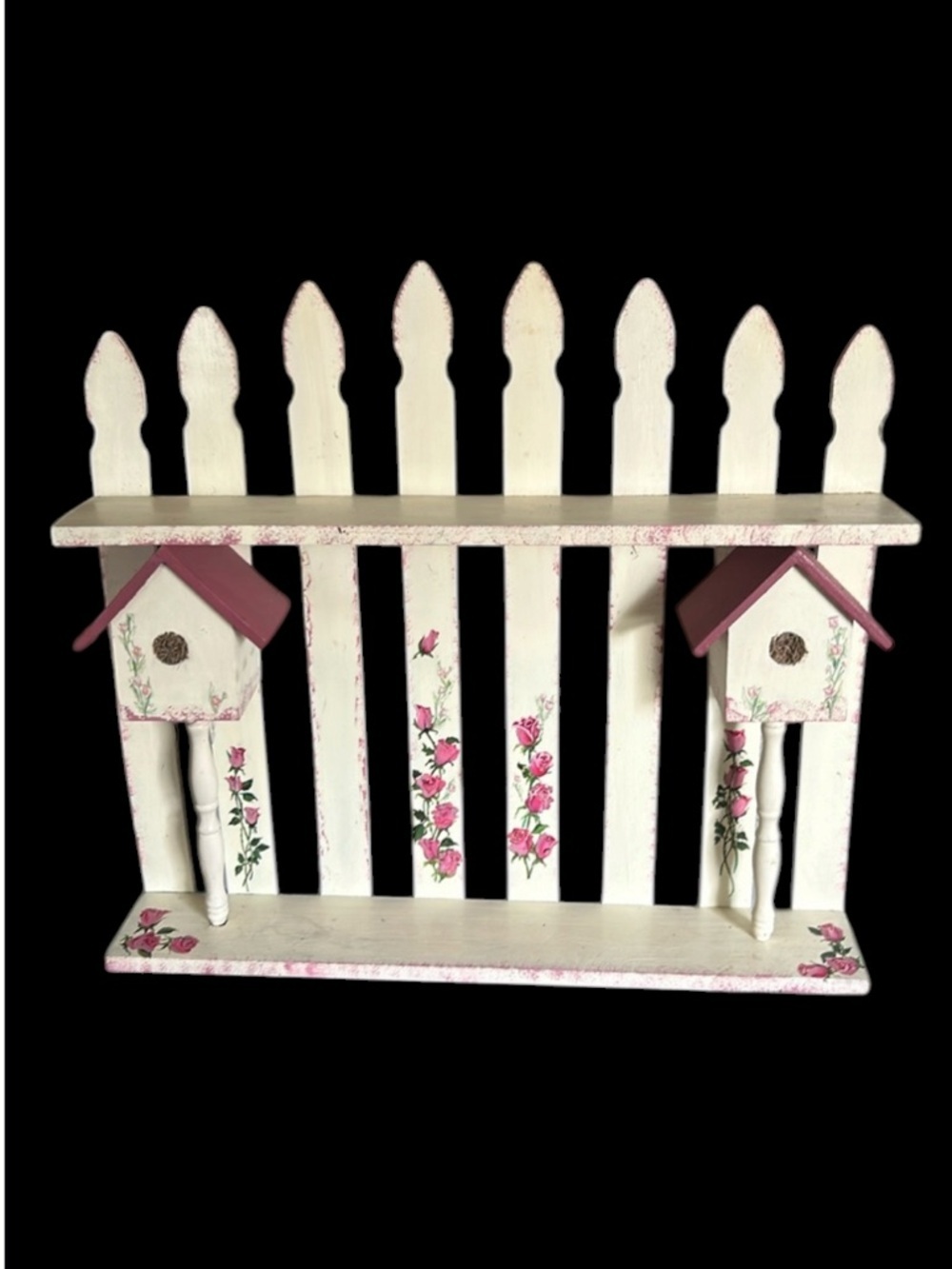 Hand-painted Wood Garden Gate Birdhouse Decor Shelf